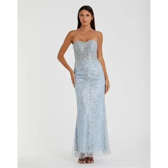 eyelet blue dress Mac Duggal 5520 A-line Sequin Evening Gown – Mydressline